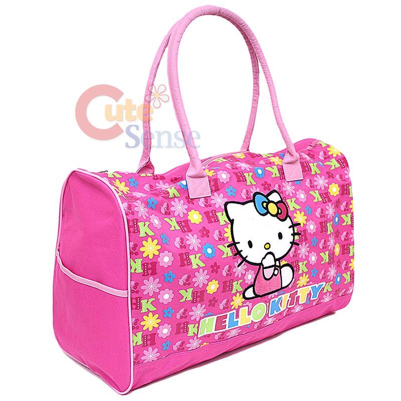 Sanrio Hello Kitty Duffle Bag / Travel / Gym 20" Large Pink Flowers